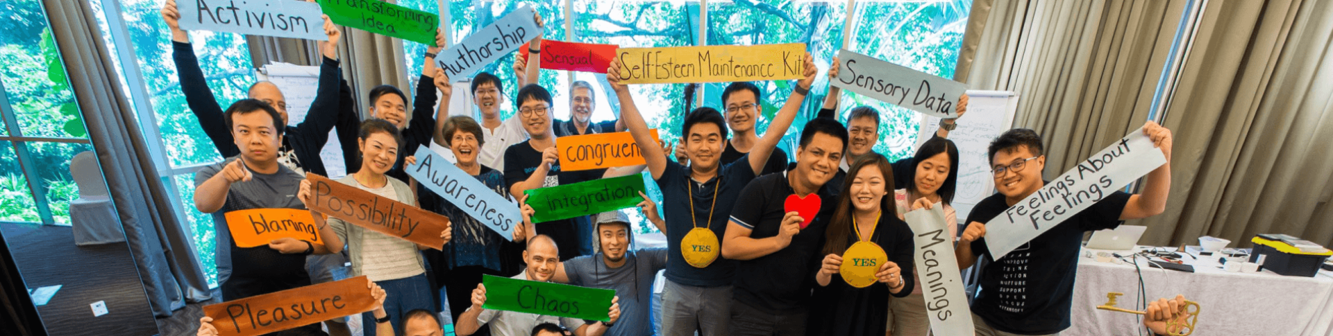 a group of people holding signs